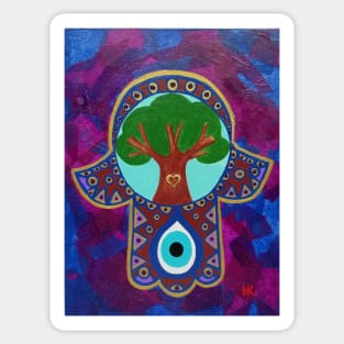 Tree of Life Hamsa with Evil Eye by Harriette Knight Sticker